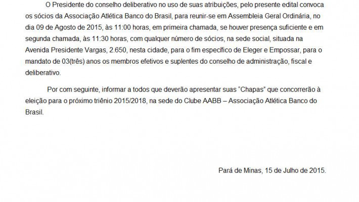 EDITAL DE CONVOCAÇÃO