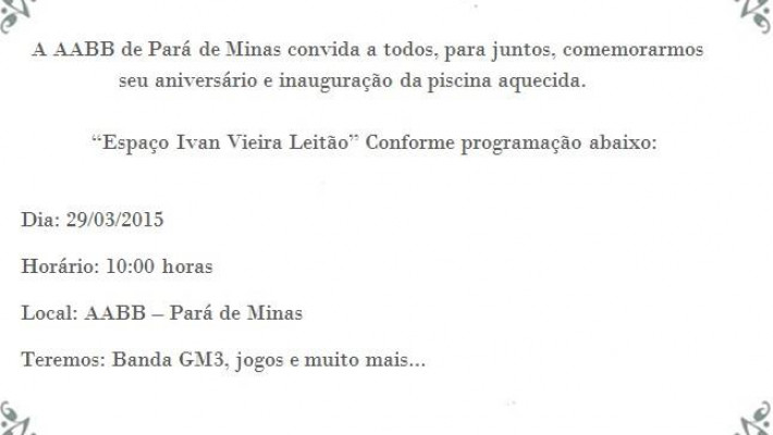 INAUGURAÇÃO DA PISCINA AQUECIDA